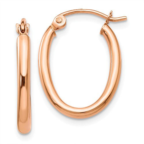 14k Rose Gold 3/4in Oval Hoop Earrings 2mm