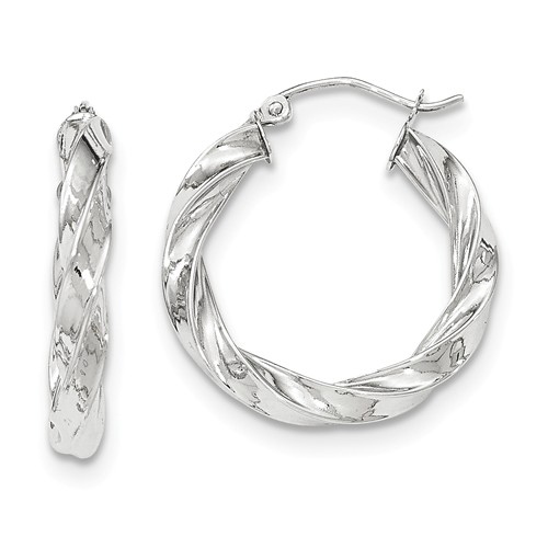 14kt White Gold 1in Light Twisted Hoop Earrings