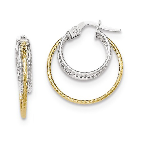 14kt Two-tone Gold 3/4in Italian Inset Hoop Earrings