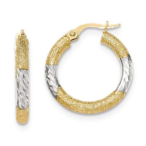 14kt Two-tone Gold 7/8in Italian Diamond-cut Hoop Earrings