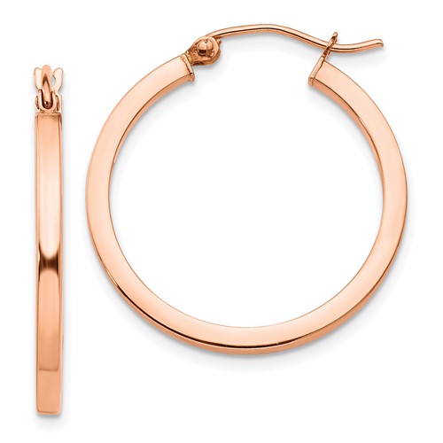 14k Rose Gold Square Tube Hoop Earrings 1in