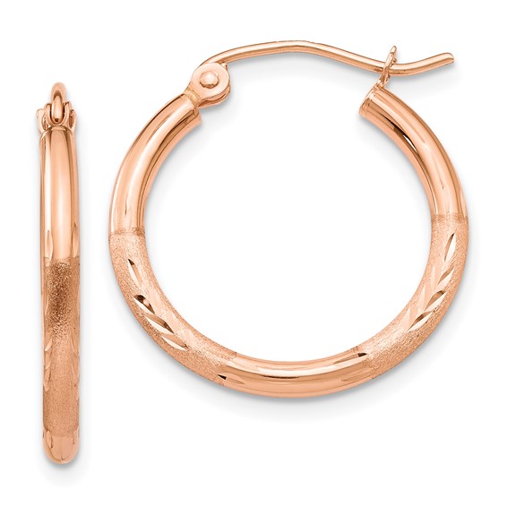 14kt Rose Gold 7/8in Lightweight Classic Satin Hoop Earrings 2mm