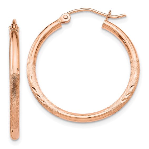 14kt Rose Gold 1in Lightweight Classic Satin Hoop Earrings 2mm