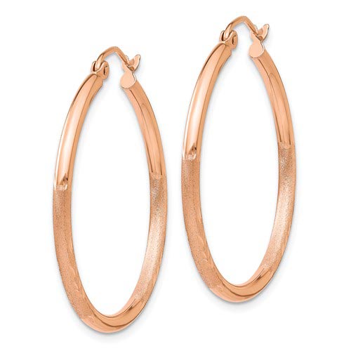 14kt Rose Gold 1 1/4in Lightweight Classic Satin Hoop Earrings 2mm
