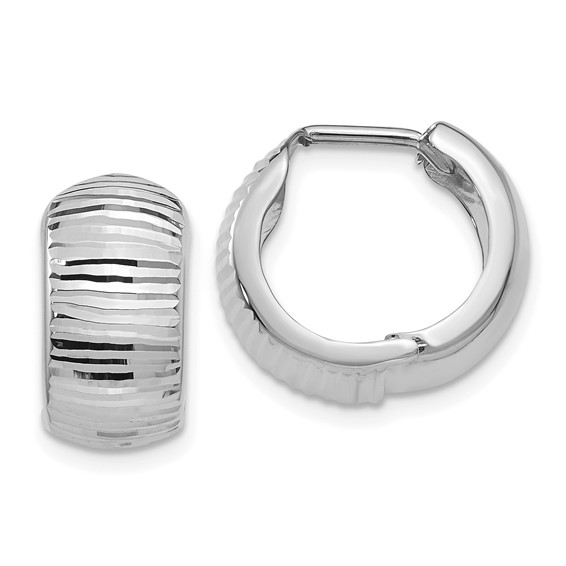 14kt White Gold 5/8in Striped Huggie Earrings 7mm