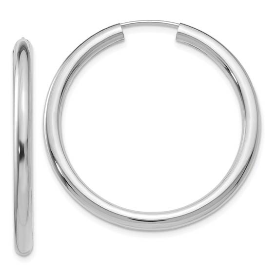 14k White Gold 1.3in Endless Tube Hoop Earrings 3mm
