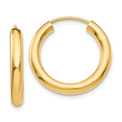 14k Yellow Gold 3/4in Endless Tube Hoop Earrings 3mm