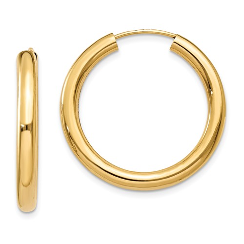 14k Yellow Gold 1in Endless Hoop Earrings 3mm