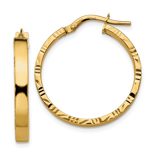 14k Yellow Gold Hoop Earrings with Diamond-cut Edges 7/8in