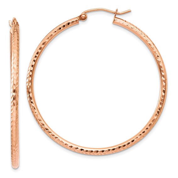 14kt Rose Gold 1 3/4in Light Diamond-cut Hoop Earrings 2mm