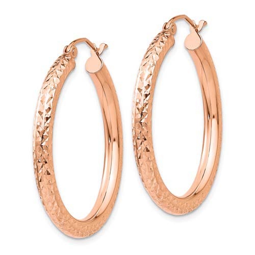 14kt Rose Gold 1 1/4in Diamond-cut Hoop Earrings 3mm