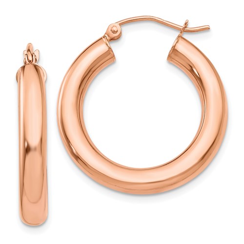 14kt Rose Gold 1in Tube Hoop Earrings 4mm