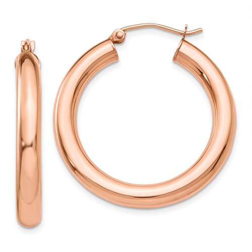 14kt Rose Gold 1 1/4in Tube Hoop Earrings 4mm