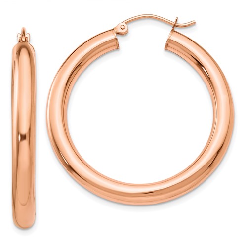 14kt Rose Gold 1 1/2in Tube Hoop Earrings 4mm