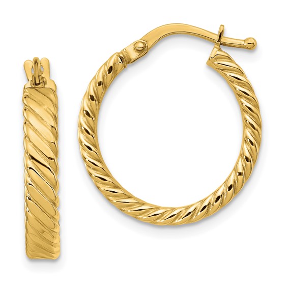 14kt Yellow Gold 3/4in Italian Striped Round Hoop Earrings