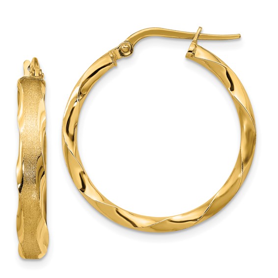 14kt Yellow Gold 1in Italian Striped Round Hoop Earrings