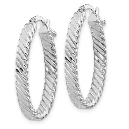 14kt White Gold 7/8in Italian Striped Oval Hoop Earrings