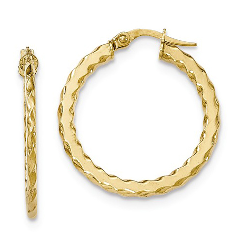 14kt Yellow Gold 1 1/8in Italian Scalloped Round Hoop Earrings