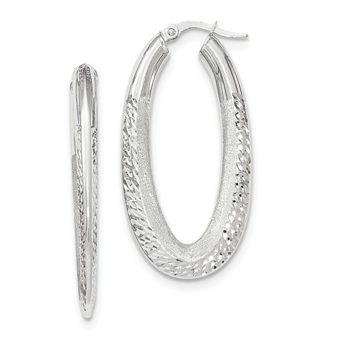 14kt White Gold 1in Italian Oval Polished and Textured Earrings