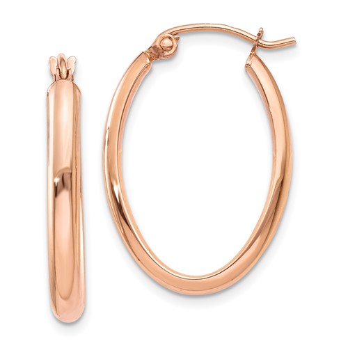 14k Rose Gold Half-Round Oval Hoop Earrings 1in