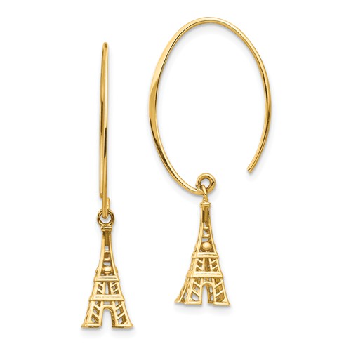 14k Yellow Gold Eiffel Tower Dangle Earrings 1 1/2in