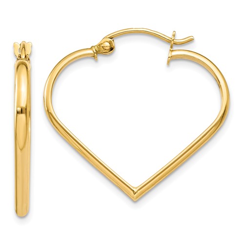 14k Yellow Gold Polished Heart Hoop Earrings 7/8in