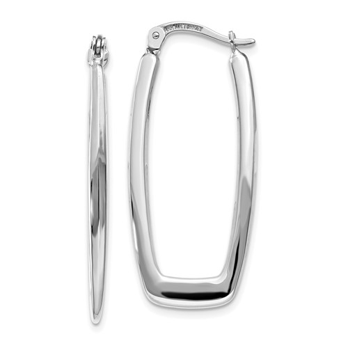 14k White Gold Rectangle Hoop Earrings 1.25in