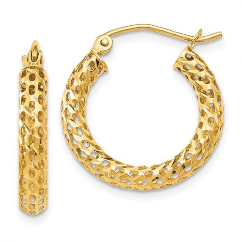 14k Yellow Gold Mesh Hoop Earrings 1/2in