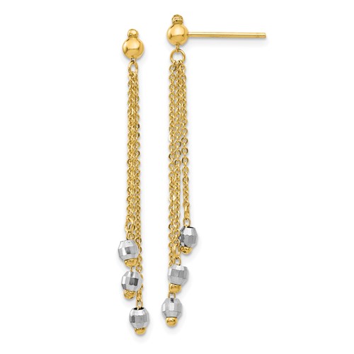 14k Two-tone Gold Cable Chain Earrings with Faceted Beads