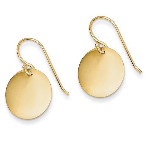 14kt Yellow Gold 1in Polished Round Dangle Earrings