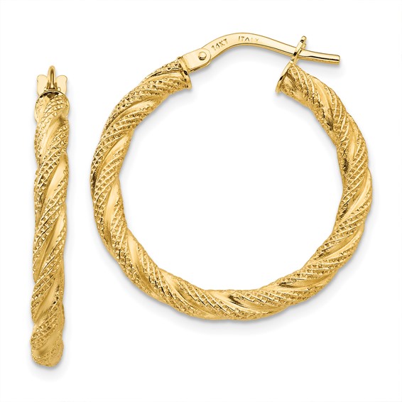 14kt Yellow Gold 1in Italian Twisted Hoop Earrings