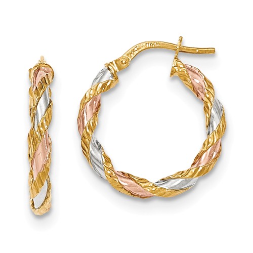 14kt Tri-tone Gold 7/8in Italian Twisted Hoop Earrings