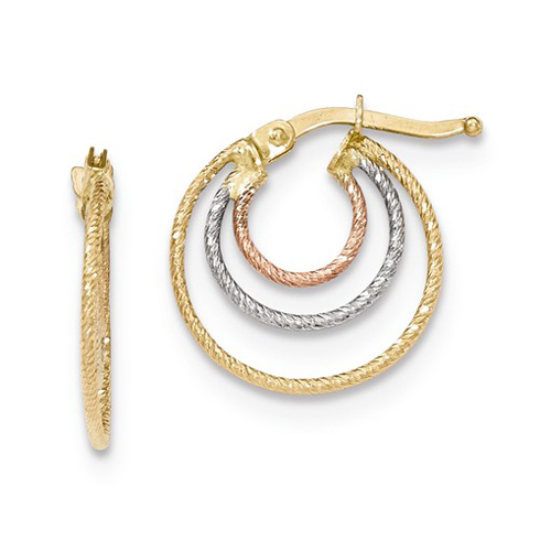 14k Tri-color Gold Italian Nested Hoop Earrings 3/4in