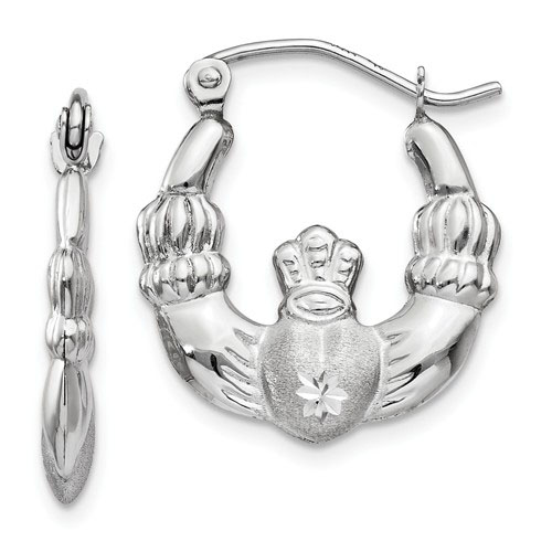 14kt White Gold 5/8in Satin Claddagh Earrings