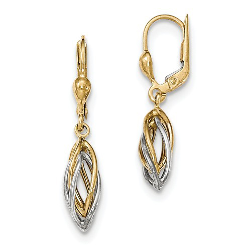 14kt Two-tone Gold 1 1/4in Dangle Leverback Earrings