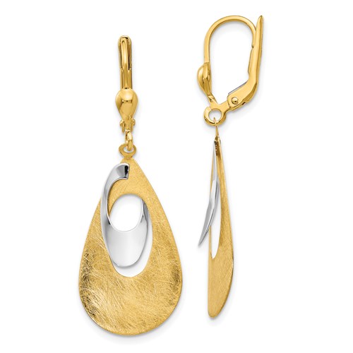 14kt Two-tone Gold Brushed Tear Drop Leverback Earrings
