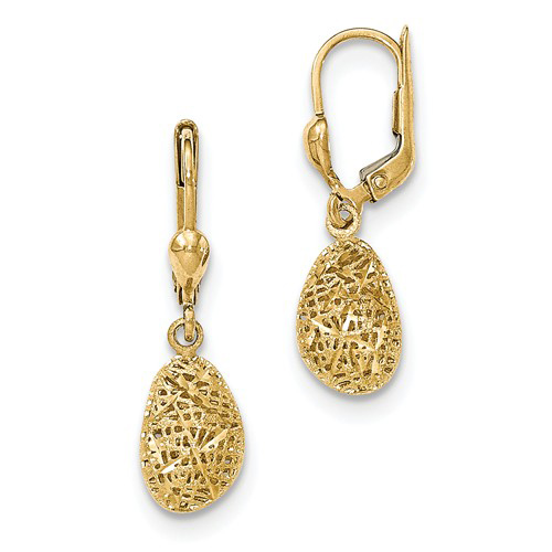 14kt Yellow Gold 1 1/4in Puff Dangle Leverback Earrings