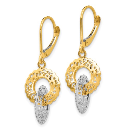14k Two-tone Gold Round Perforated Leverback Earrings