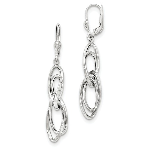 14kt White Gold 2in Dangle Leverback Ovals Earrings