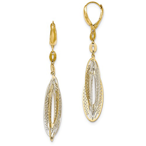 14kt Two-tone Gold Oval Stretch Filigree Leverback Earrings