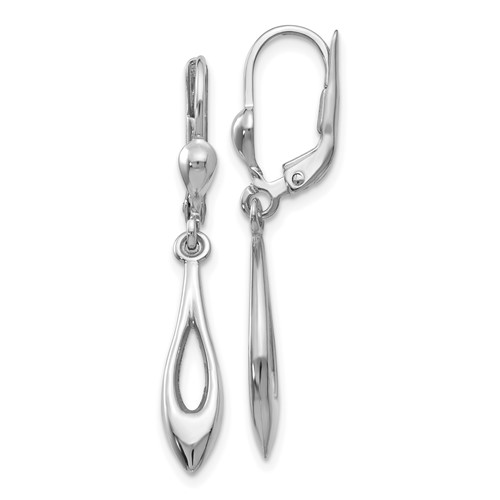 14k White Gold Cut-out Teardrop Leverback Earrings
