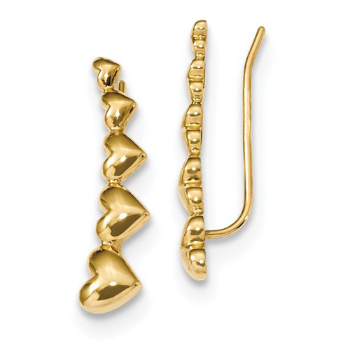 14kt Yellow Gold Ear Climber Heart Earrings