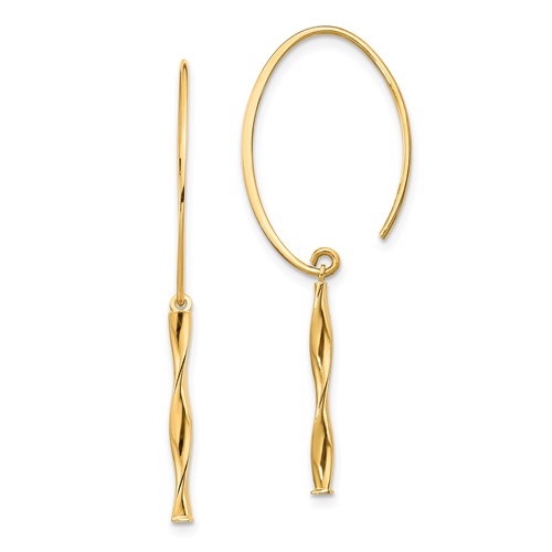 14k Yellow Gold Twist Bar Dangle Earrings 1 1/2in