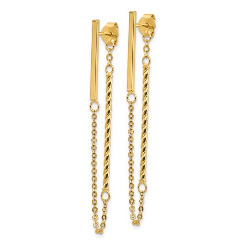 14k Yellow Gold Front to Back Polished Twisted Bar Chain Earrings