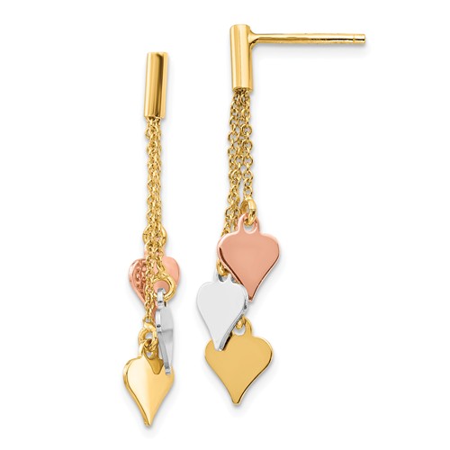 14k Tri-Color Gold Polished Dangle Spades Post Earrings 1 1/4in