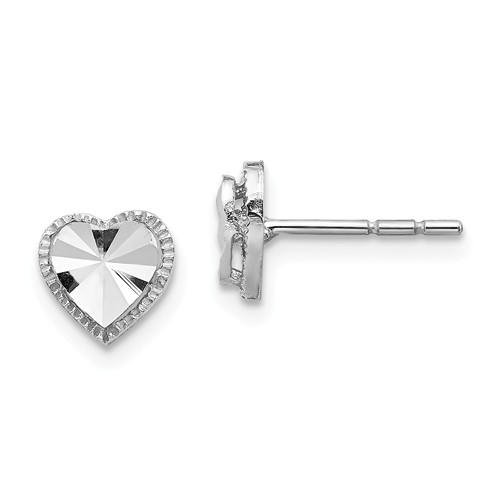 14K White Gold Diamond-Cut Heart Post Earrings 1/4in