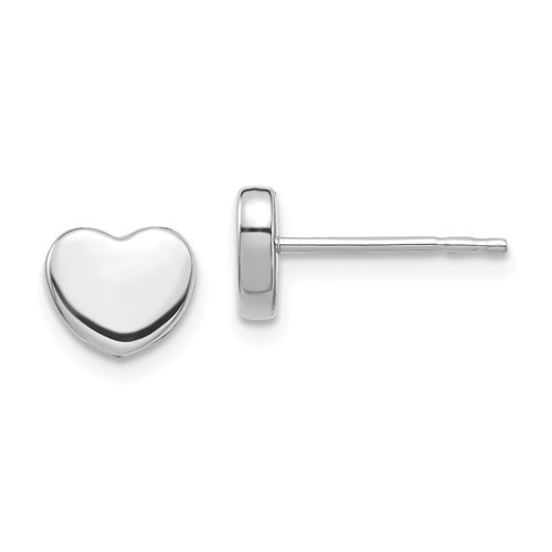 14K White Gold Polished Heart Post Earrings 1/4in