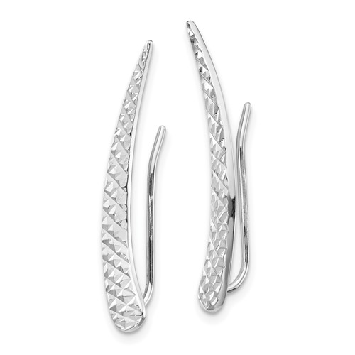 14kt White Gold Diamond-cut Ear Climber Horn Earrings