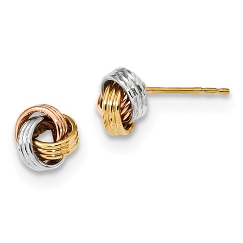 14k Tri-color Gold Mini Love Knot Earrings