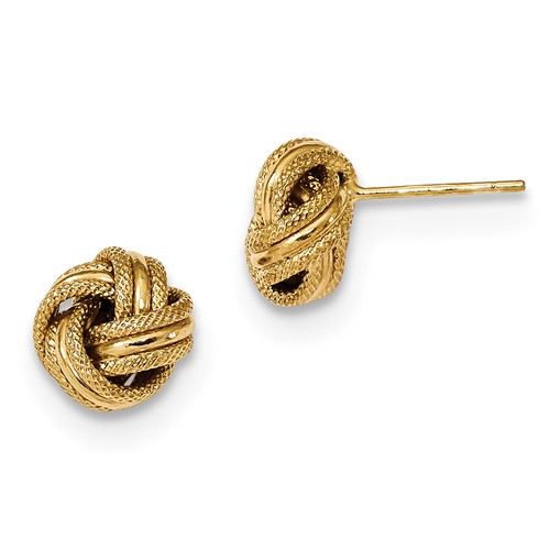 14k Yellow Gold Triple Knot Polished Textured Post Earrings